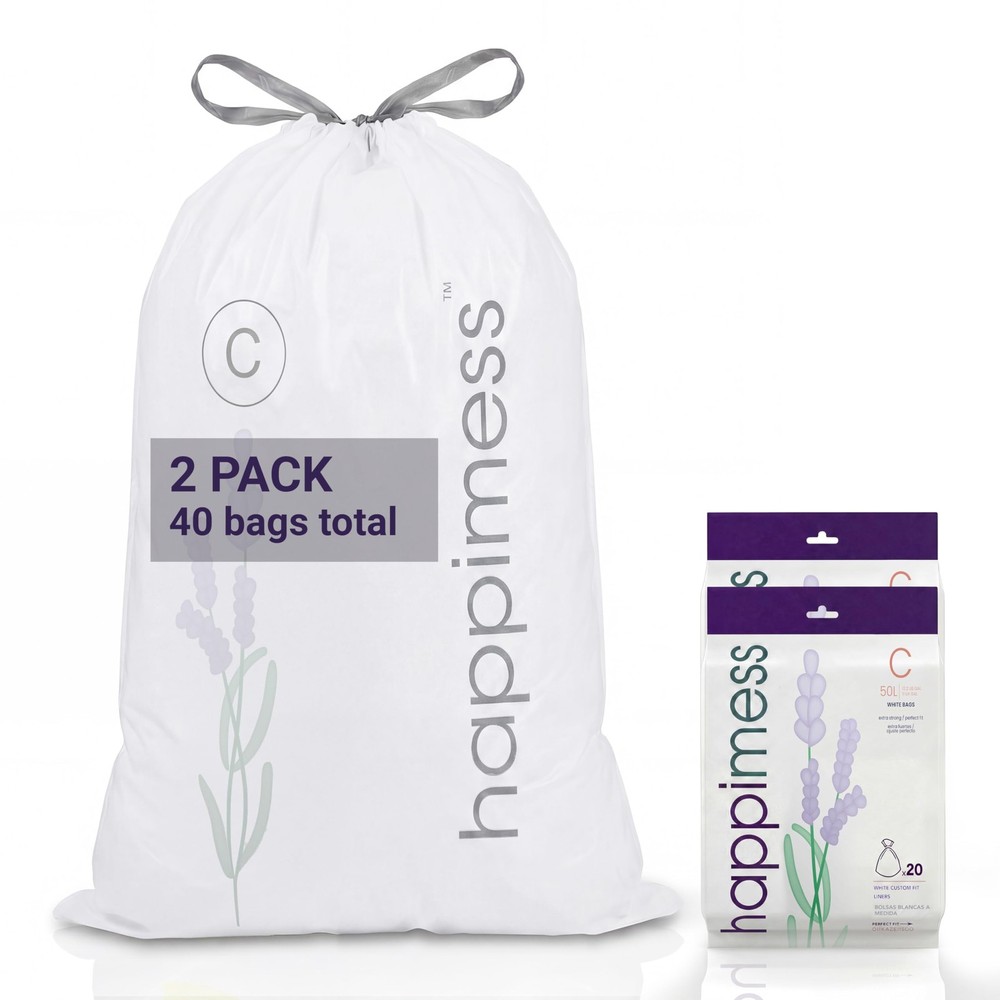 Happimess 13.2 Gallon 50L Drawstring Trash Bags Lavender Scent White Heavy Duty