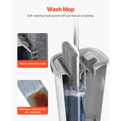 Mop and Bucket with Wringer Set 3 Mop Pads Flat Squeeze Bucket Set