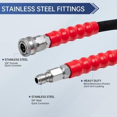 3/8” Pressure Washer Hose 25FT, Kink Resistant High Tensile Wire Braided Pow…