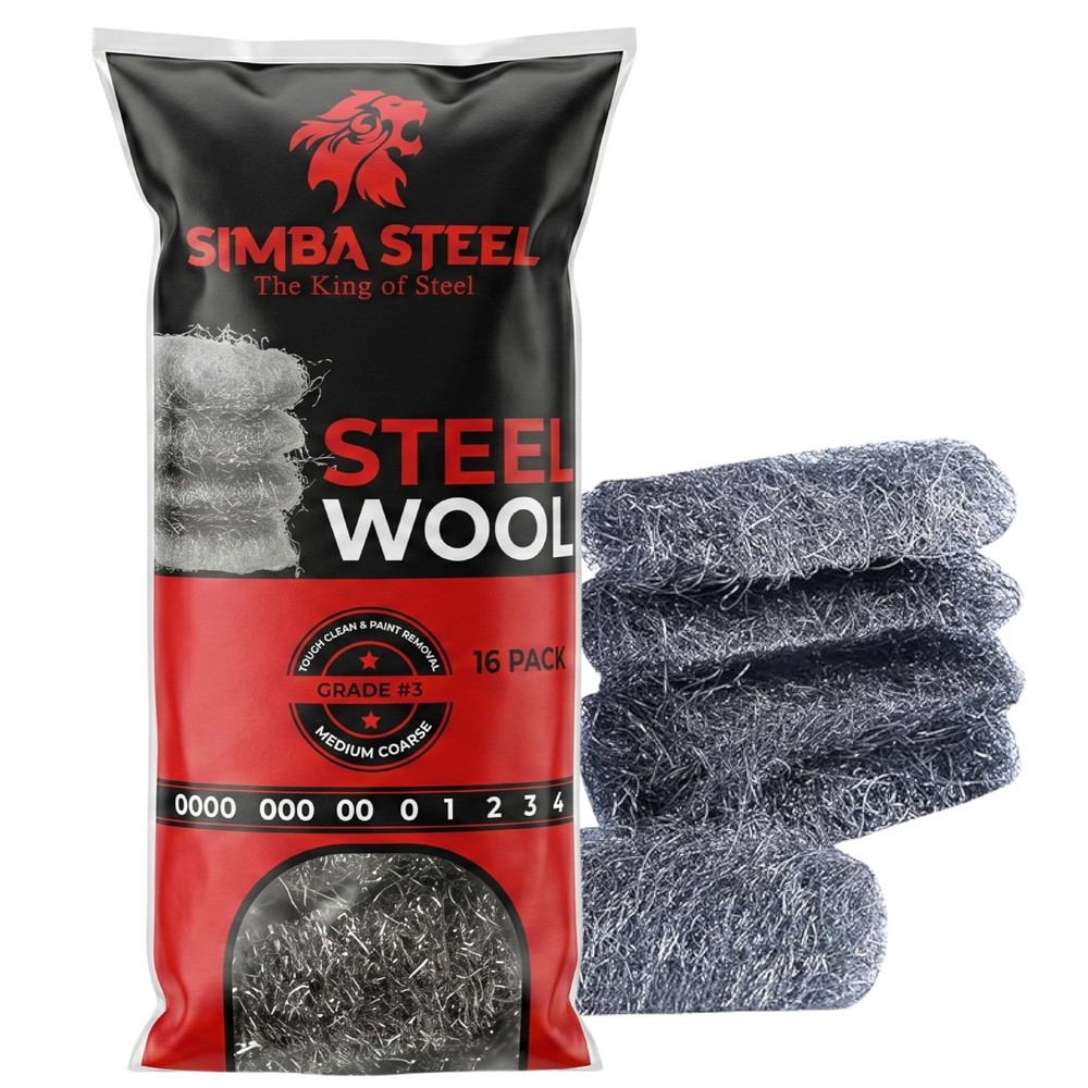 Steel Wool # 3 – Extra Coarse – 16 Pads Multi-use for Tough Cleaning, Paint a…