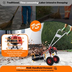 43cc 2-stroke Petrol-powered Sweeper Broom Lawn Gravel Turf Walk Behind Sweeper