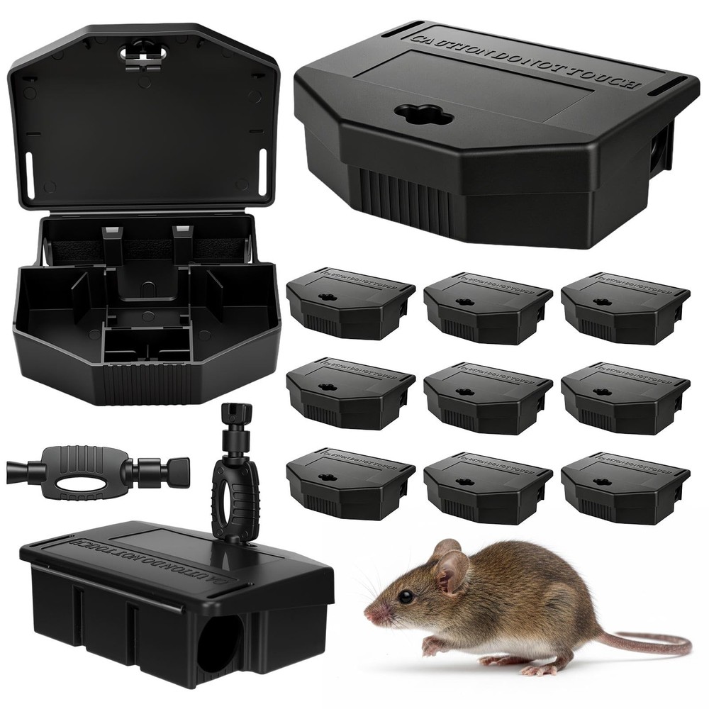 Mysora 12 Pack Reusable Mouse Bait Station with Lock and Keys Pet Black
