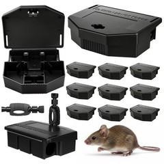 Mysora 12 Pack Reusable Mouse Bait Station with Lock and Keys Pet Black
