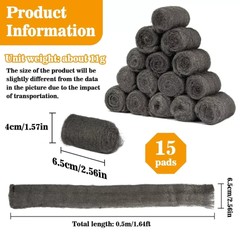 Steel Wool For Mice Control 15PCS Fine Steel Wool Pads Steel Wool Fill Roll Extr