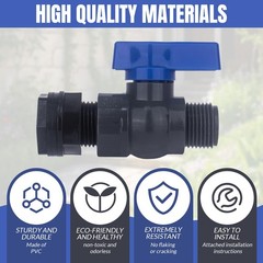 PVC Rain Barrel Spigot Kit 2 3/4 inch, 2Packs Ball Valve+Bulkhead Fitting