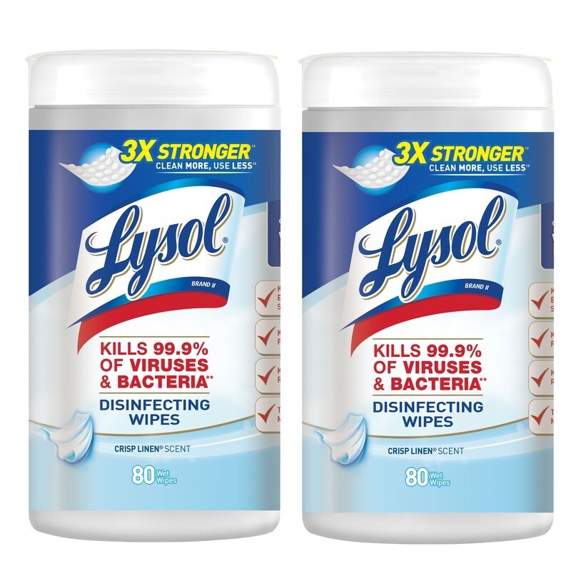 2 ~ Lysol Fiber Weave Disinfecting Wipes 80 pk Crisp Linen Scent 3x Stronger New