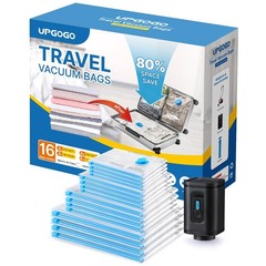 UPGOGO Combo 16 Pack Travel Vacuum Bags with Portable 16 Pack, Electric Pump