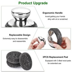 4 Pcs Stainless Steel Wool Scrubber Pads with 3 Steel Cleaning Sponge Set