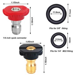 5 Pack Pressure Washer Spray 0.25 inches, red, yellow, green, white, black