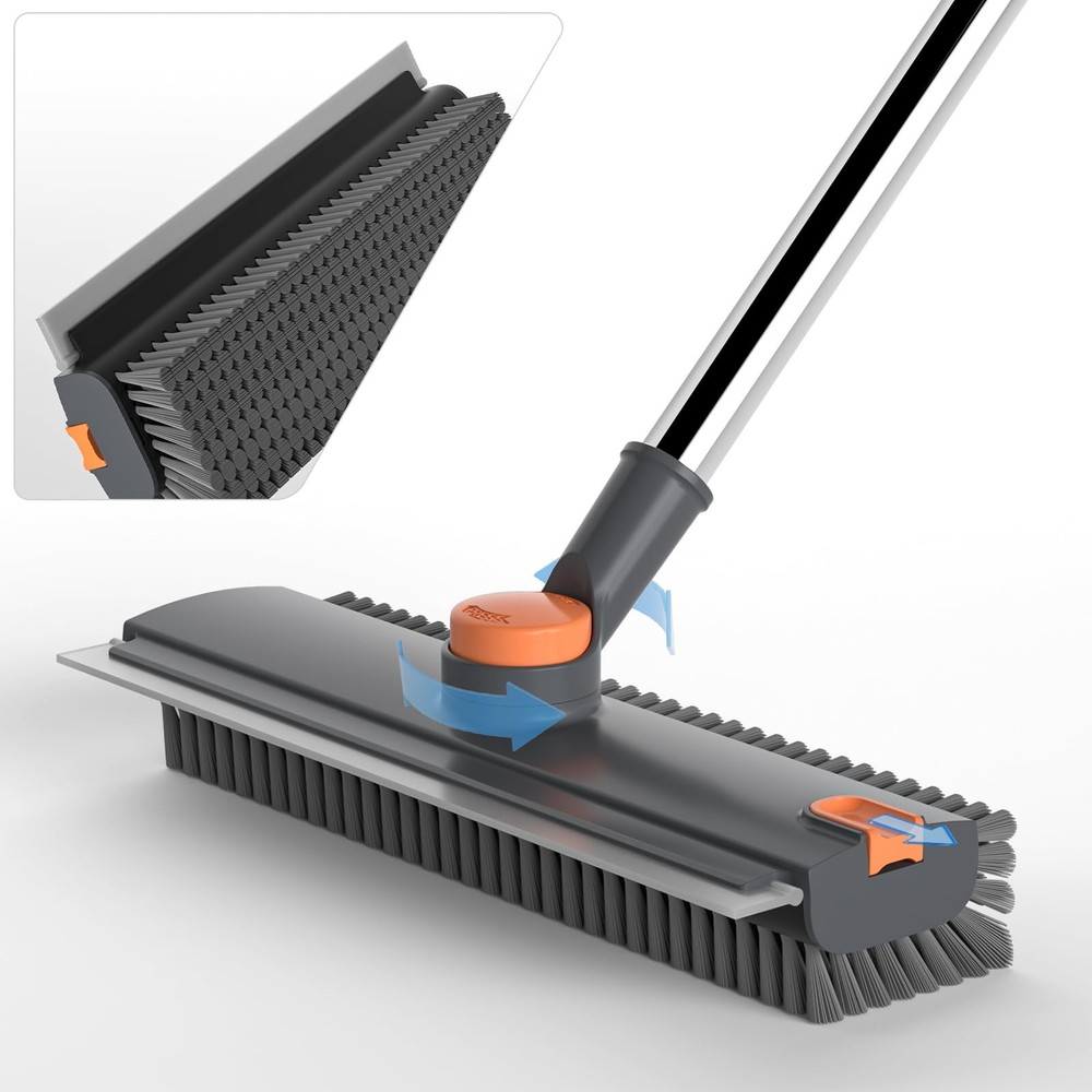 Scrub Brush with Long Handle, Floor Squeegee Broom for Gray