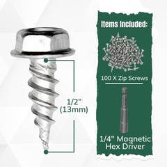 A-M Gutter Guard – 1/2″ #8 Stainless Steel Zip Screws – 8, Silver