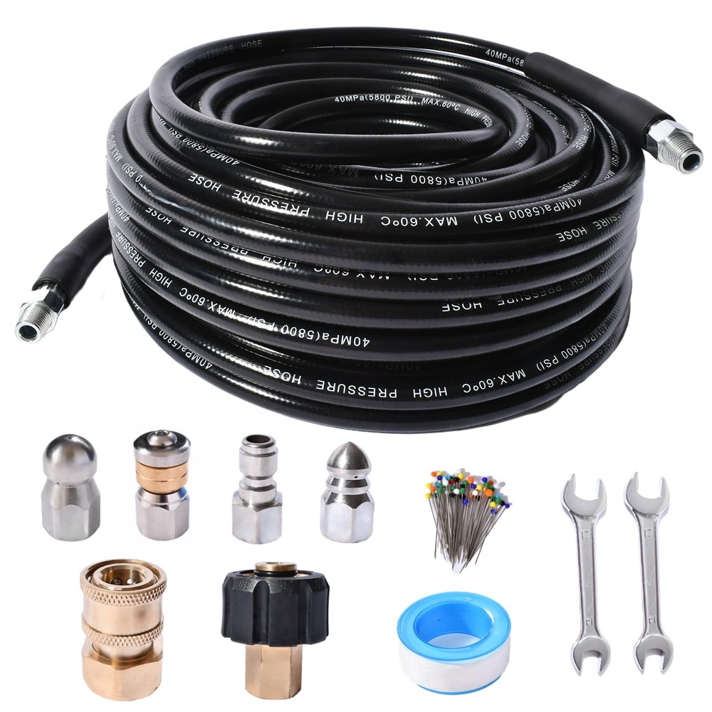 Sewer Jetter Kit for Pressure Washer 5800 PSI Drain Cleaner Hose 25FT, Black