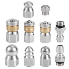 10pcs Sewer Jetter Nozzle Kit – Stainless Steel, 1/4″ & 3/8″ NPT M, Silver