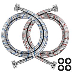 6Ft Stainless Steel Washing Machine Hoses :Length 71.8″, Blue&Red
