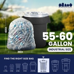 Plasticplace 55-60 Gallon High Density Trash Bags – Clear, 17 Microns, 150 bags