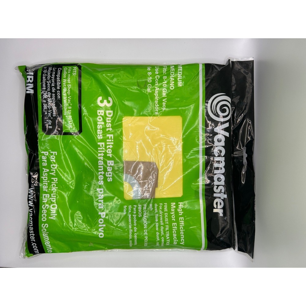 Vacmaster VHBM 3 Pack High Efficiency Dust Filter Bags for 8-10 Gallon Vacuums