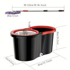 Mop Bucket with Side-Press , Drain, Comfort Handle, includes 3 replacement heads