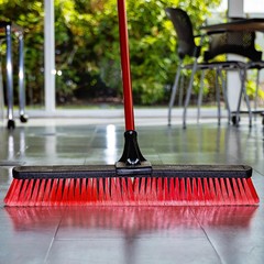 Libman 24″ High Power Multi-Surface Push Broom Red & Black Steel Handle