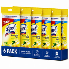 Free Shipping Lysol To Go Disinfecting Wipes Lemon Lime Scent, 15 Ct. Pack of 6