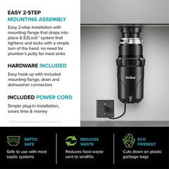 KRAUS WasteGuard 1/2 HP Continuous Feed Ultra-Quiet Motor Garbage Disposal wi…
