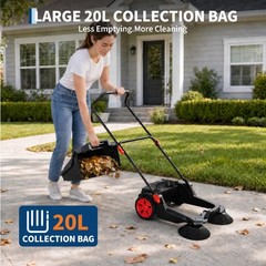 Walk-behind Hand Push Floor Sweeper w/25.6″ Width & 5-Gallon Waste Container