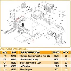 34262 Seal Kit for Cat Pump 66DX 6DX Pressure Washer Pump 6DX35G1I (15PCS)
