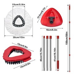 Spin Mop 1 Sets Stainless Steel Handle + 2 White Heads + 1 Base + 1 Brush