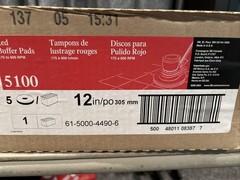 3M Red Buffer Pad 5100, 12” Box of 5 NEW Sealed Case 08387