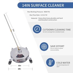 Biswing 14″ Pressure Washer Surface Cleaner with 4 14 Inch, multi-color