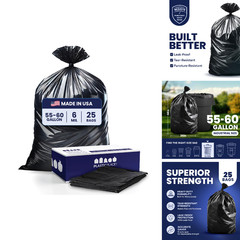 Plasticplace Contractor Trash Bags 55-60 6.0 Mil Heavy Duty Garbage Bag 36 X 58