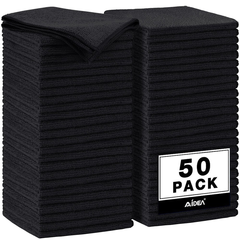 AIDEA Microfiber Cleaning Cloth Black 50PK, 11.5in.x11.5in.,