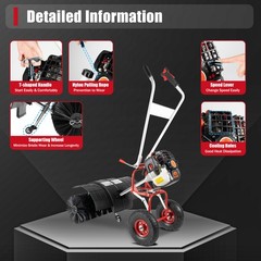 52cc 2 Stroke Gas Power Sweeper Broom Driveway Turf Grass Snow Cleaning Machine