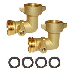 HQMPC 90 Degree Garden Hose Elbow with Shut Off Valve – 3/4″ 3/4 inches, Gold