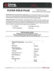 Tribology Clear Gold Plus Multi-Purpose PTFE Lubricant, NSF H1 Food Grade Gre…