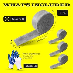 Steel Wool 4 Pack 3 x 10FT Each with Gloves for Mice Control and Gap Filling