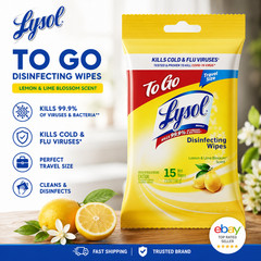 Free Shipping Lysol To Go Disinfecting Wipes Lemon Lime Scent, 15 Ct. Pack of 6