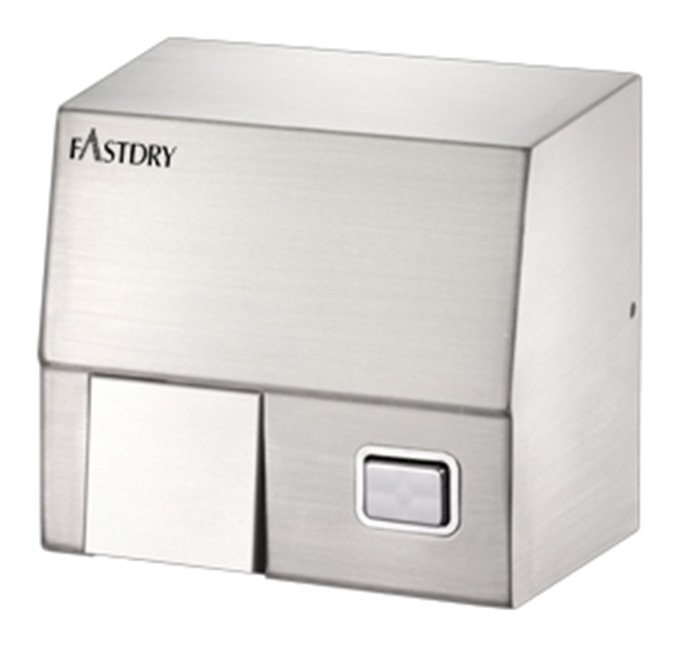 FastDry HK1800SS (110V/120V) Push Button Stainless Steel Hand Dryer w/ Wall Plug