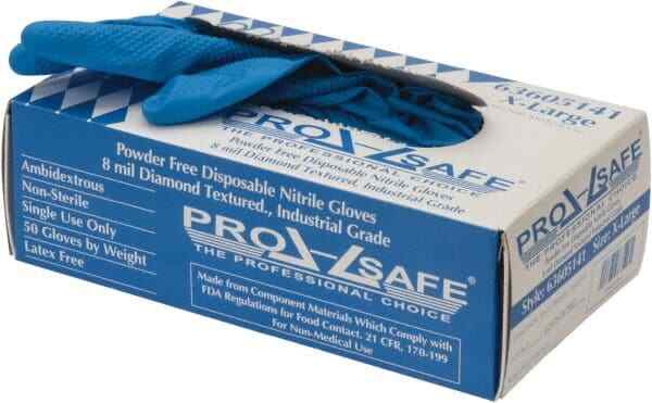 50 Pack PRO-SAFE 8 mil Diamond-Textured Disposable Nitrile Gloves: Size X-Large