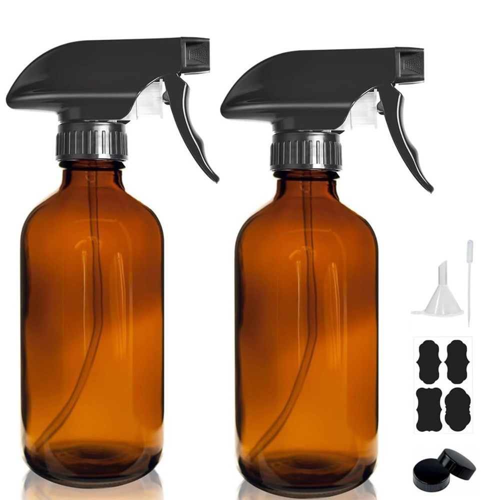 HAOERMEI 8OZ Amber Glass Spray Bottles – 2 Pack – Empty 8.5 Ounces,