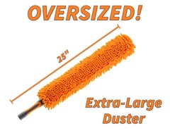 Long Handle Duster for Cleaning // Extendable 3 feet, Black and Orange