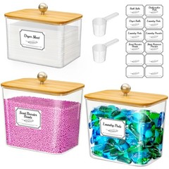 Lifewit Laundry Pods Container with Lid, Dryer Sheet 0.53+0.7gal, Natural