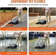 25.6″ Walk-Behind Hand Push Floor Sweeper with Large 5-Gallon Waste Container