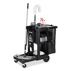 RCP 1861430 Plastic Executive Janitorial Cleaning Cart – Black New