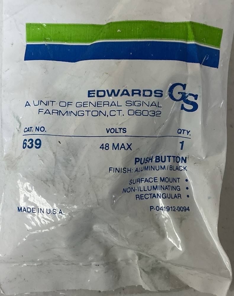 NEW EDWARDS SIGNALING 639 PUSH BUTTON GS, FREE SHIPPING