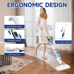 Steam Mop for Floor Cleaning, 10in1 Multi Purpose 23ft Cord Mop, White
