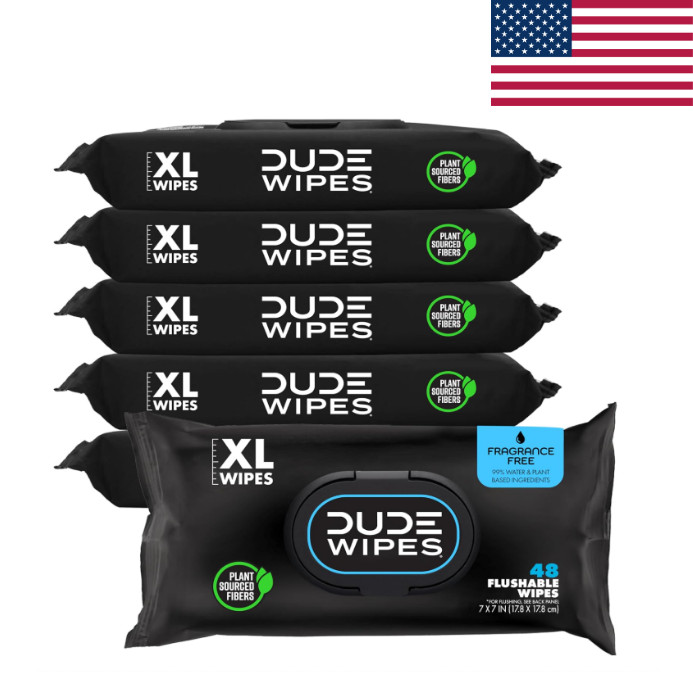 DUDE Wipes Flushable Wipes Unscented XL Adult Wet Wipes 288 Count 6 Pack
