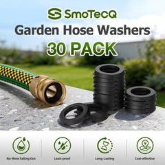 SmoTecQ 30 Pack Garden Hose Washers with Self-Locking Tabs – 3/4-inch, Black
