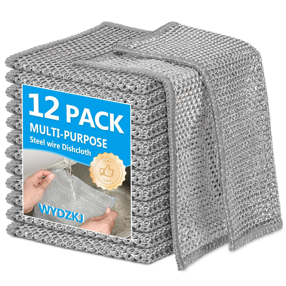 WYDZKJ 12Pack Multipurpose Wire Dishwashing 7.87 x 7.87Inch – 12PACK, Silver
