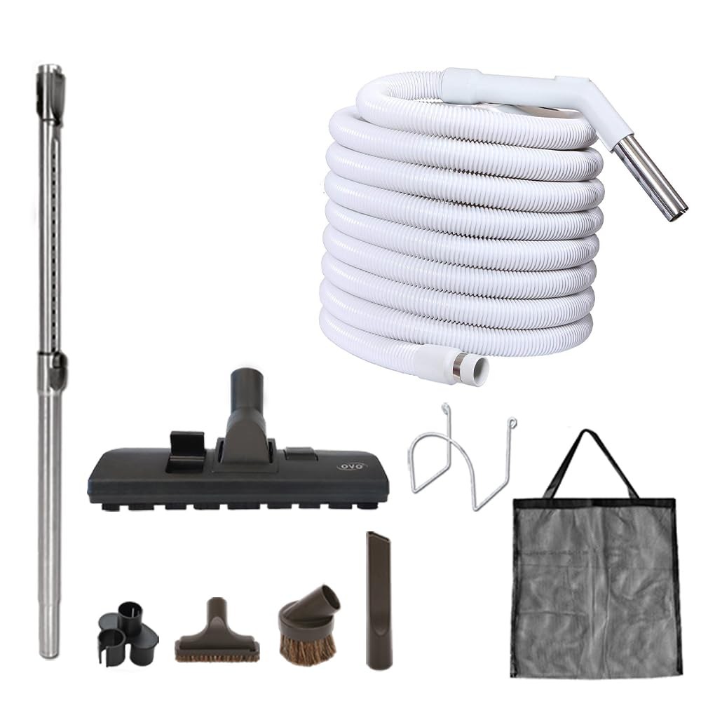 OVO Central Vacuum Garage Kit, with 30ft Straight air Hose, 12’’ Kit B, Gray