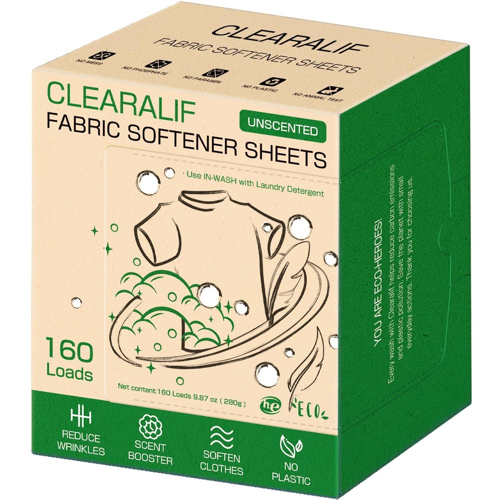 CLEARALIF laundry Fabric Softener Sheets, Unscented, 160 Count (Pack of 1)